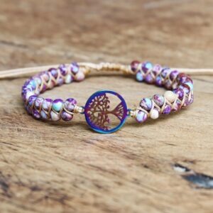 Beaded Boho Tree of Life Braided Charm Bracelet